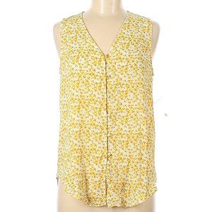 Rachel Zoe yellow floral sleeveless blouse size SMALL